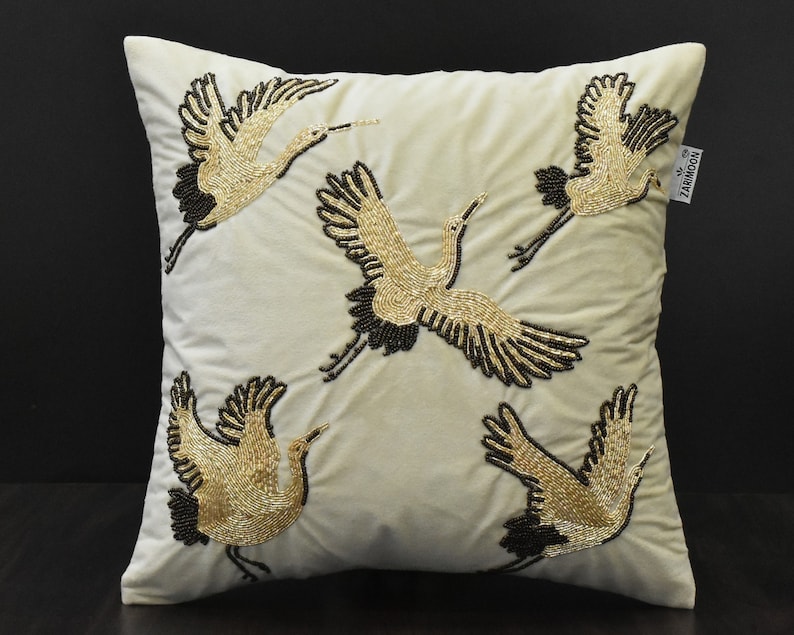 ZARIMOON Beaded Velvet Throw Pillow Cover