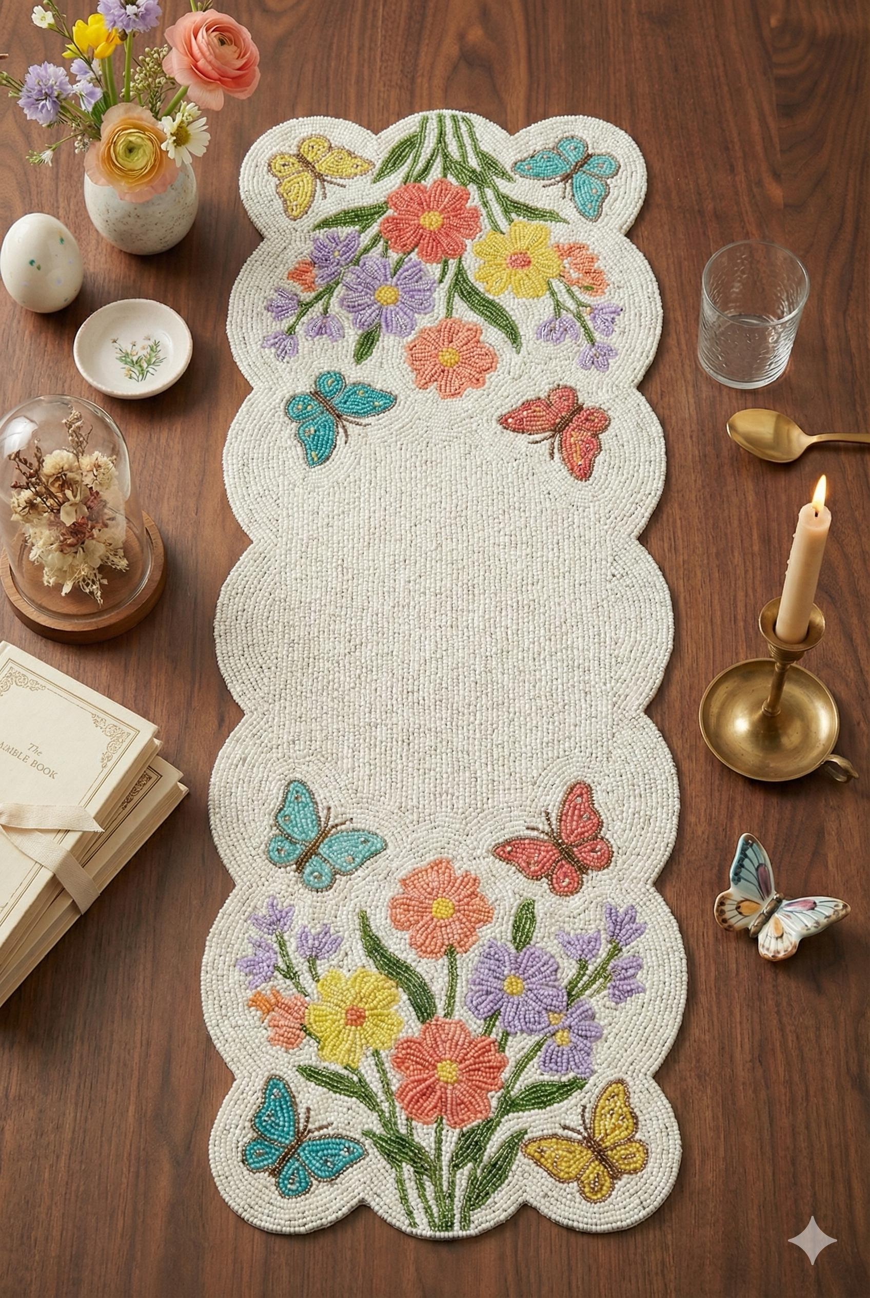 ALL SIZES Colorful Butterfly & Floral Beaded Table Runner - Handcrafted ...