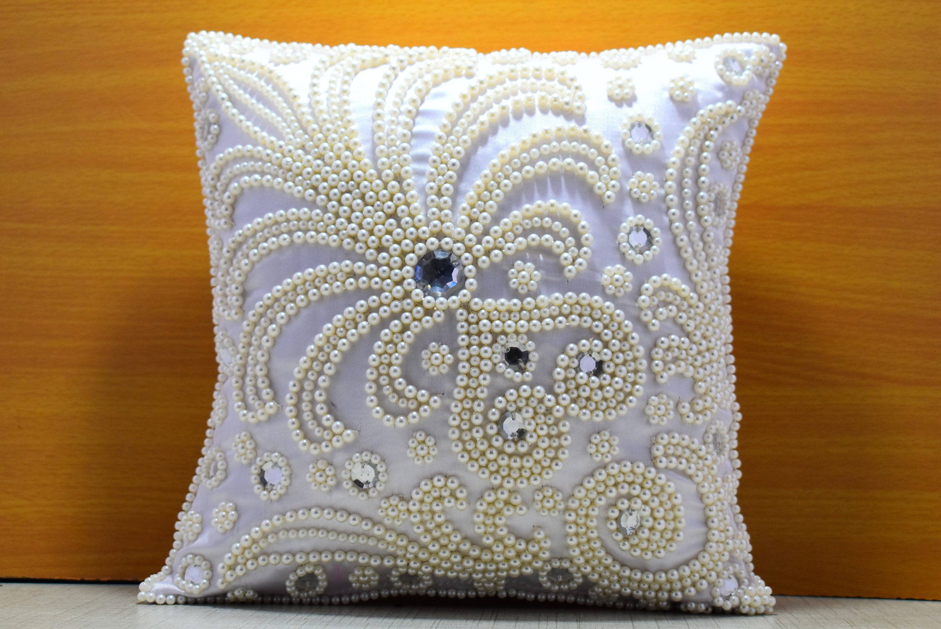 White Pearl Beaded Throw Pillow Cover Luxury Contemporary Etsy