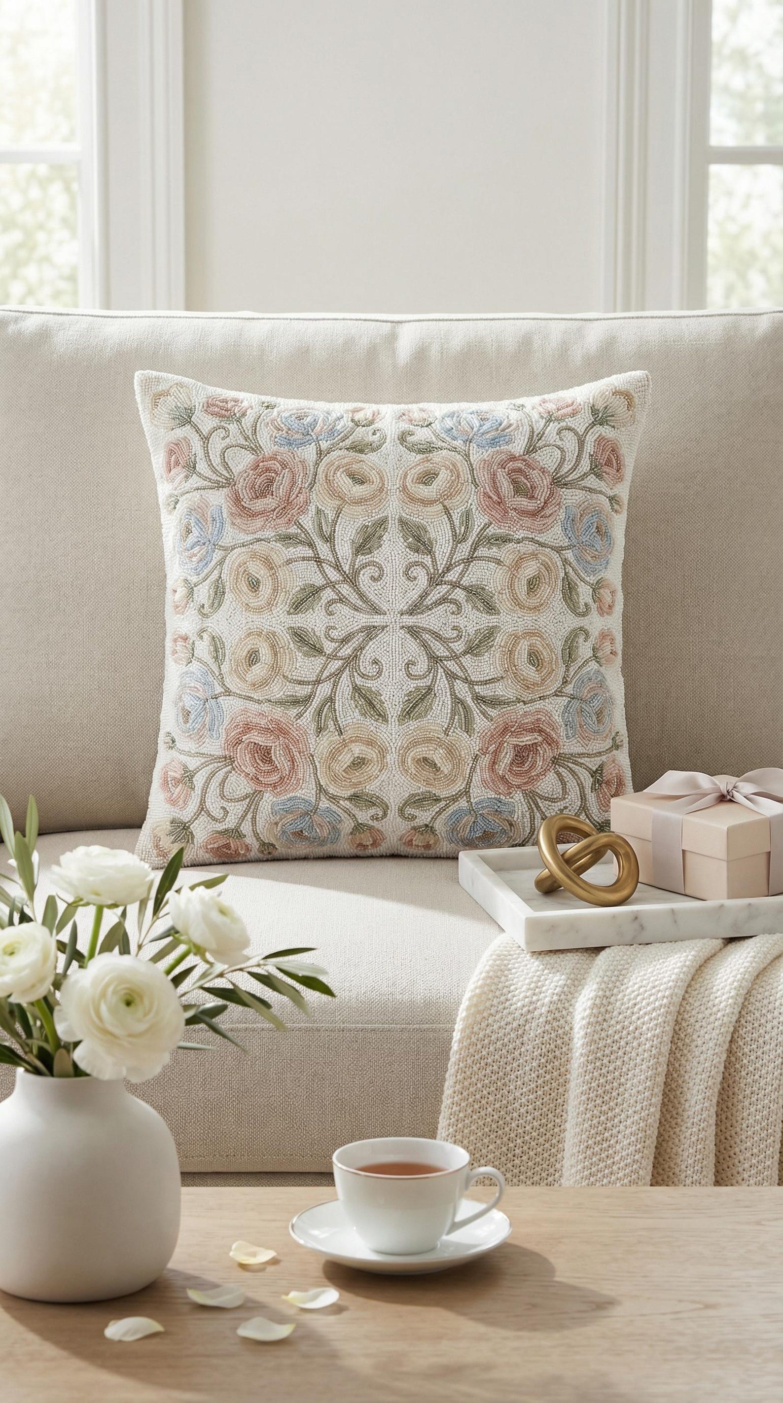 ALL SIZES Hand-beaded Vintage Rose Garden Decorative Pillow - Dusty ...