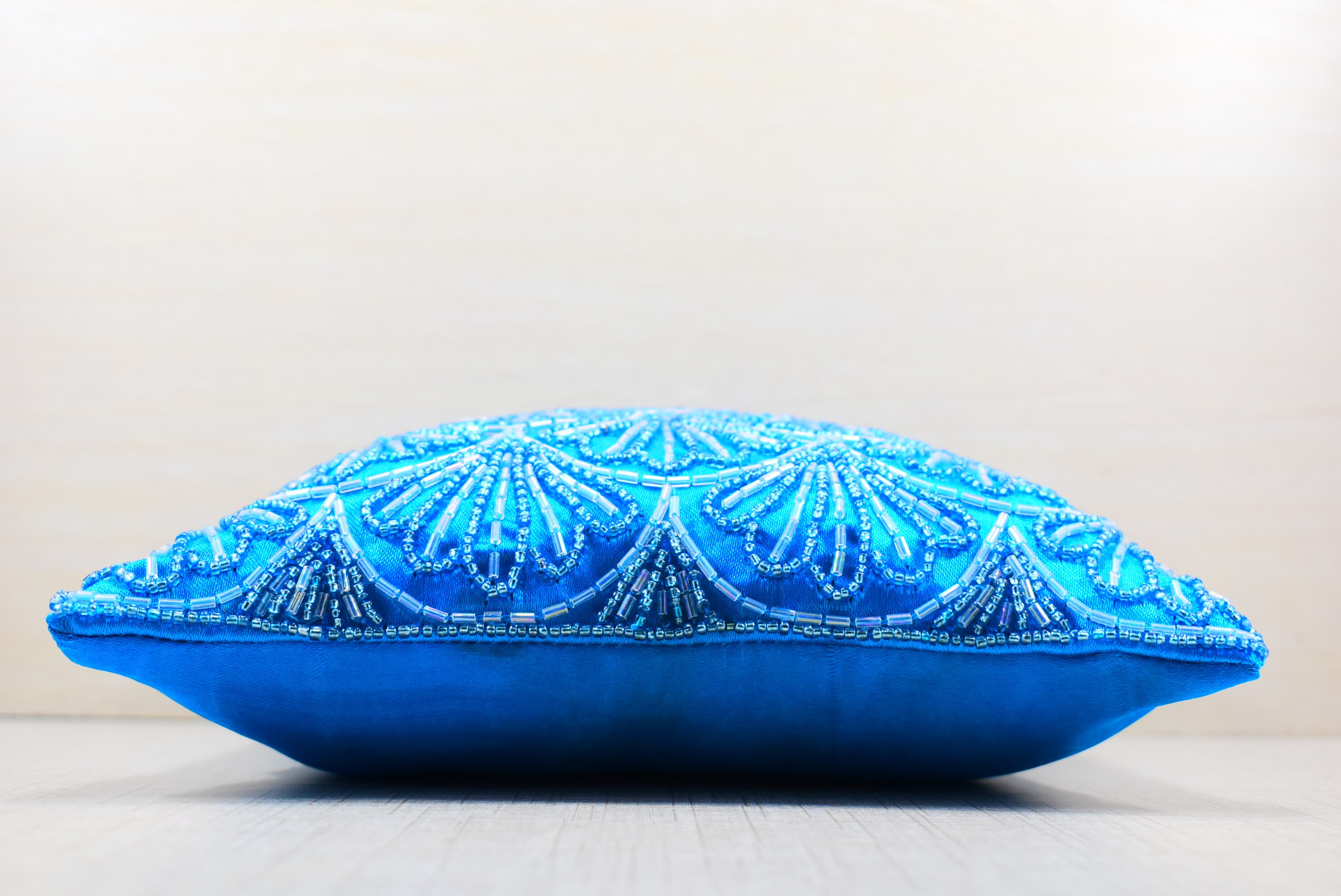 Sky Blue Beaded Throw Pillow Cover Luxury Contemporary Modern Etsy