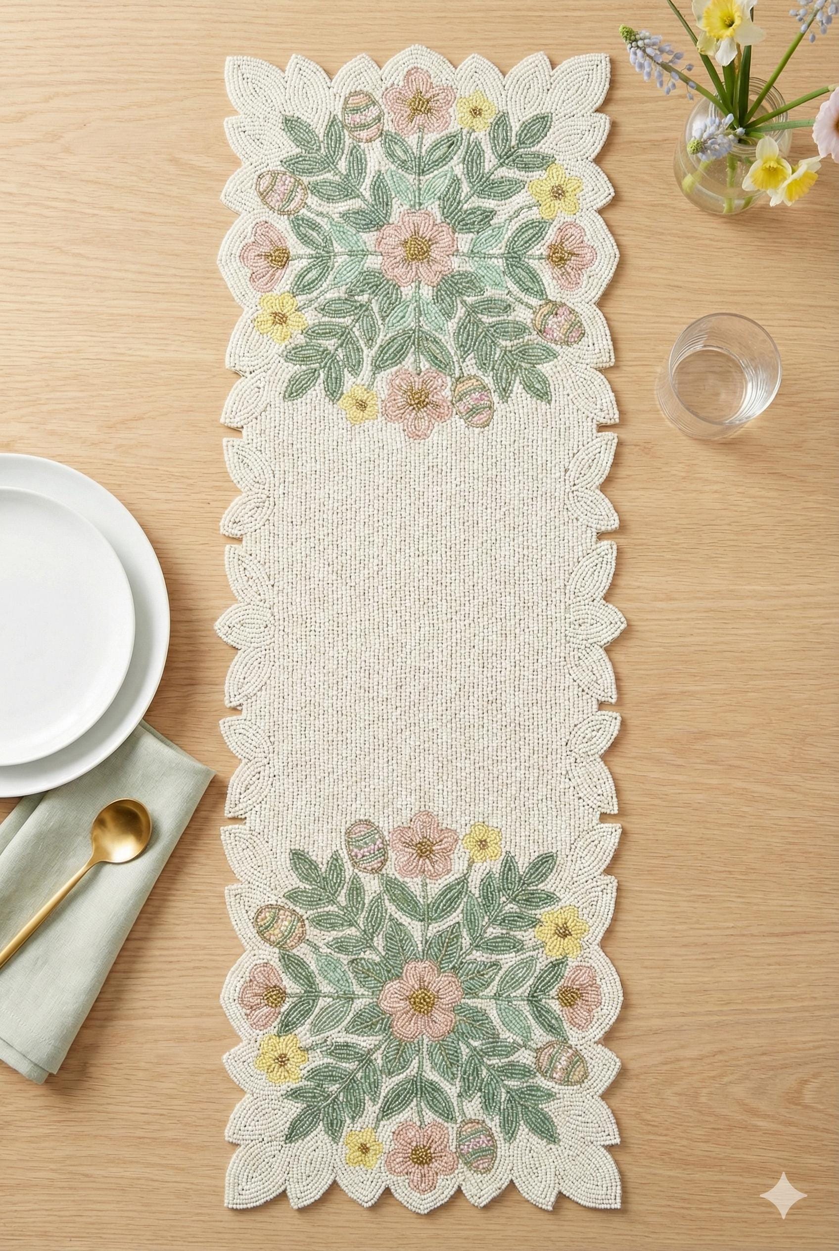 ALL SIZES Colorful Floral Beaded Table Runner - Handcrafted Spring ...