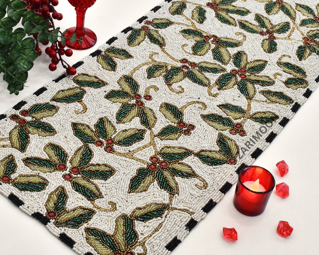 Christmas Beaded Runner Handmade Bead Table Runner Table Etsy