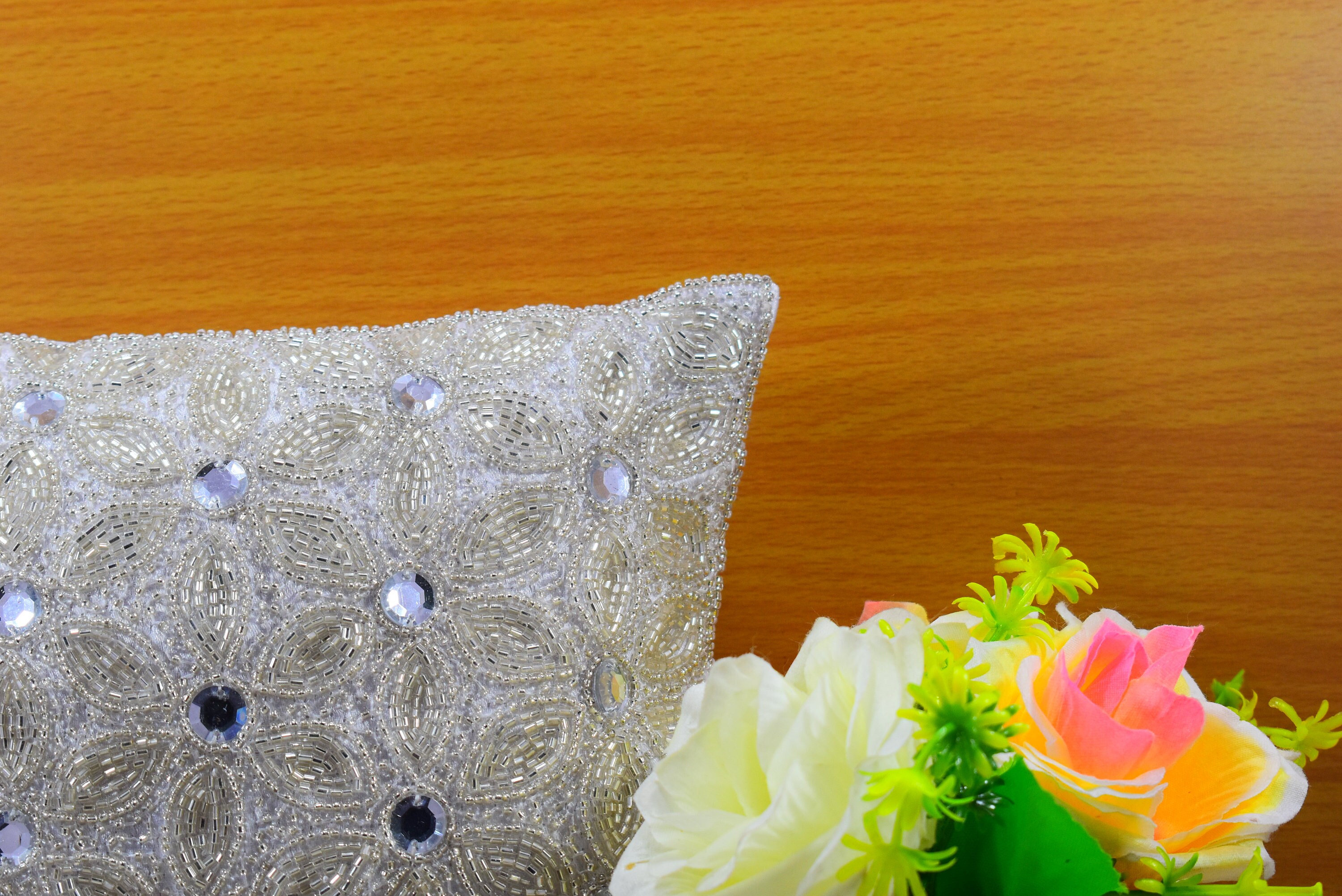 White Silver Beaded Throw Pillow Cover Luxury Contemporary Etsy