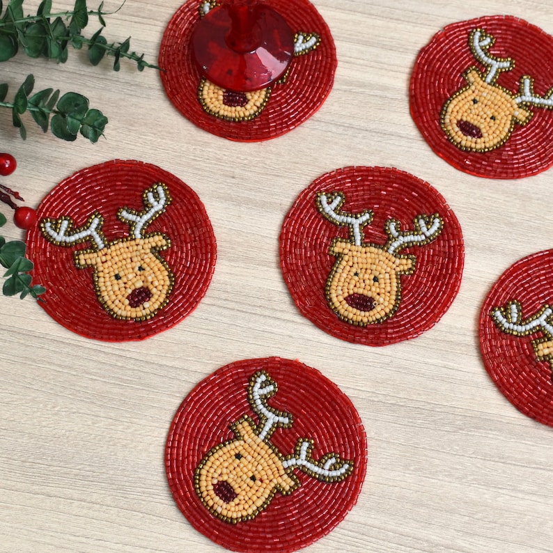 ZARIMOON Beaded Reindeer Coasters - Thumbnail 5