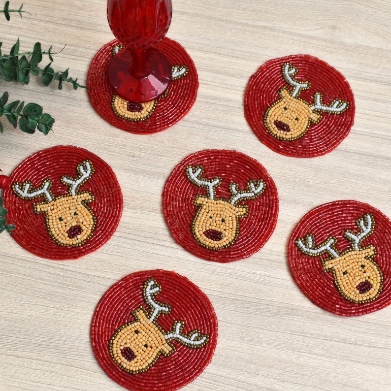 ZARIMOON Beaded Reindeer Coasters - Thumbnail 2