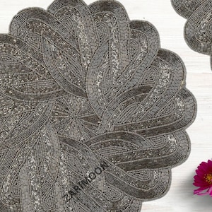 handmade beaded placemat, beaded charger, beaded table mat, grey centrepiece, gift for her, embroidered Gift