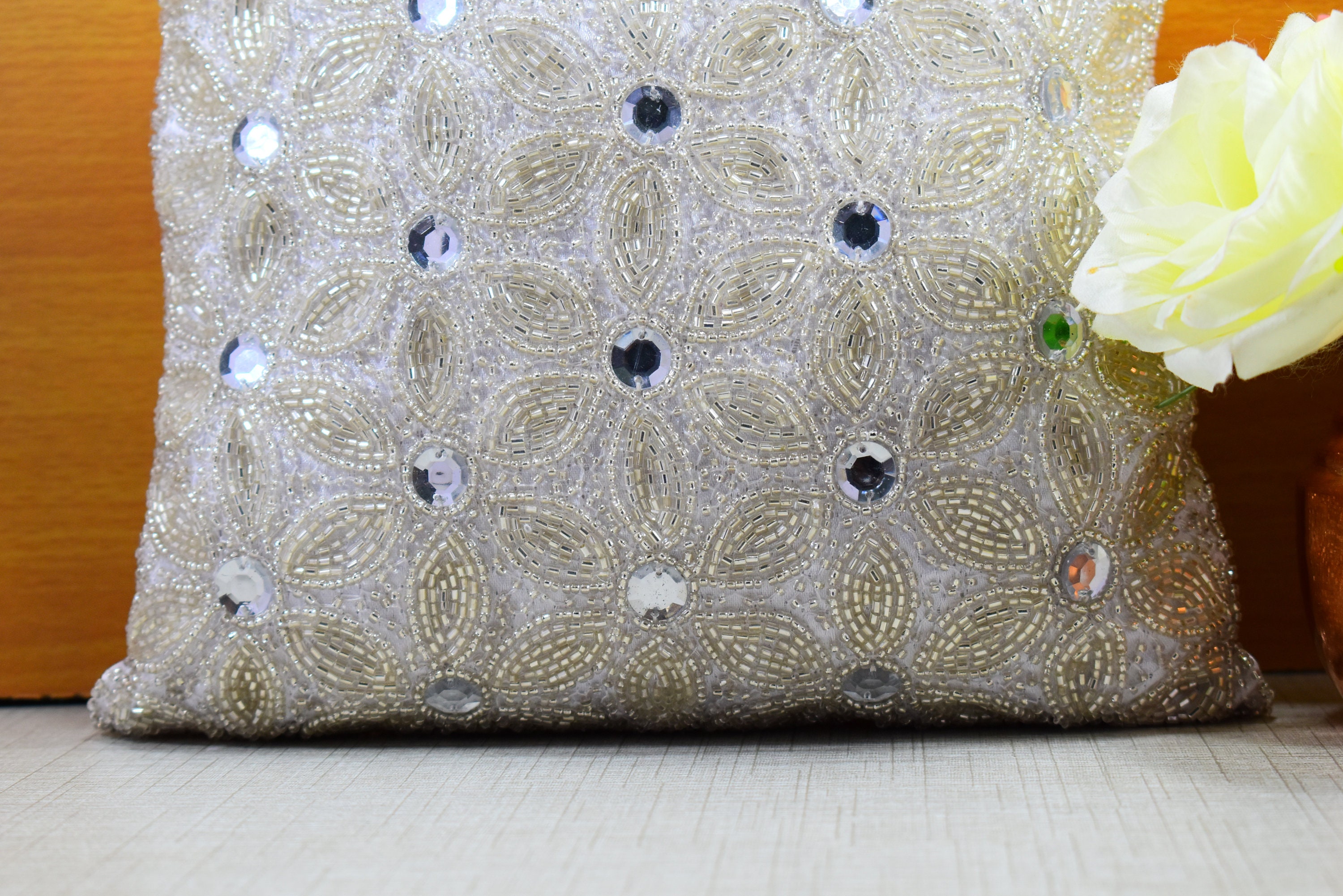 White Silver Beaded Throw Pillow Cover Luxury Contemporary Etsy