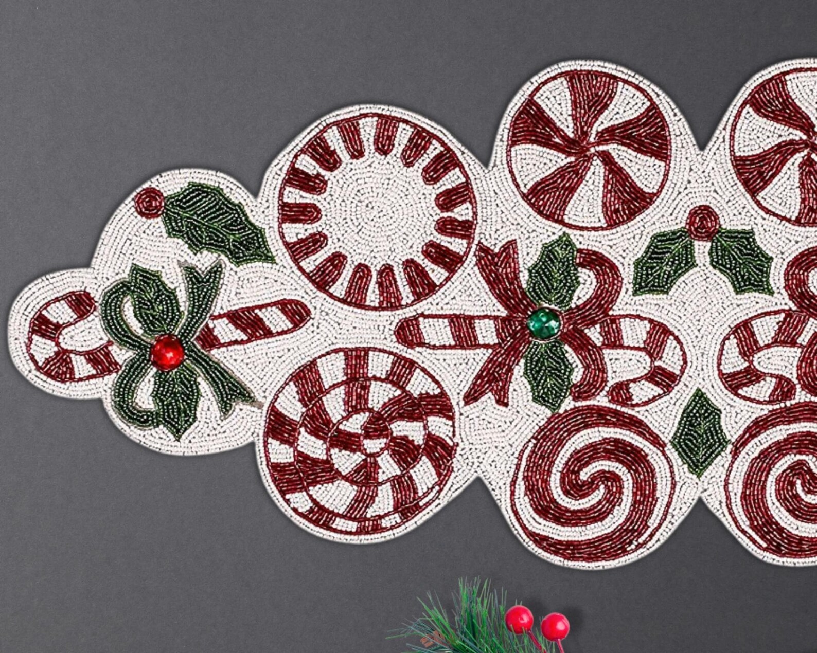 RED ORNAMENT TABLE RUNNER