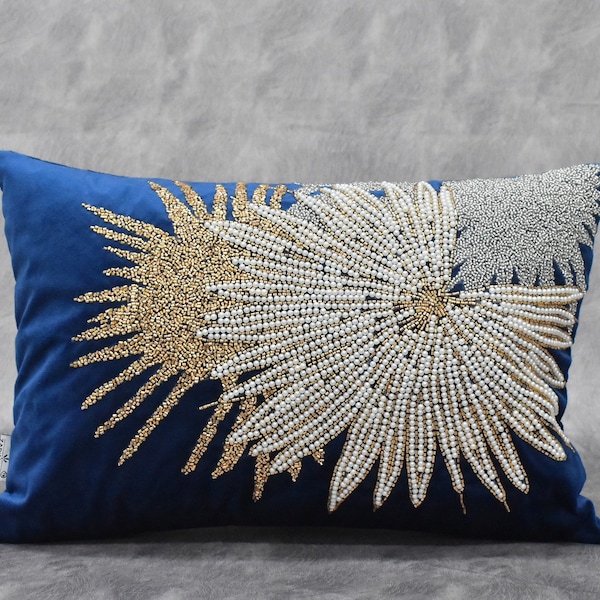 Navy White Gold Throw Pillow Etsy