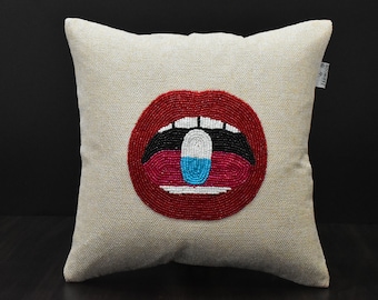 Beaded Lips Pillow Cover: Pop Art Accent Pillow