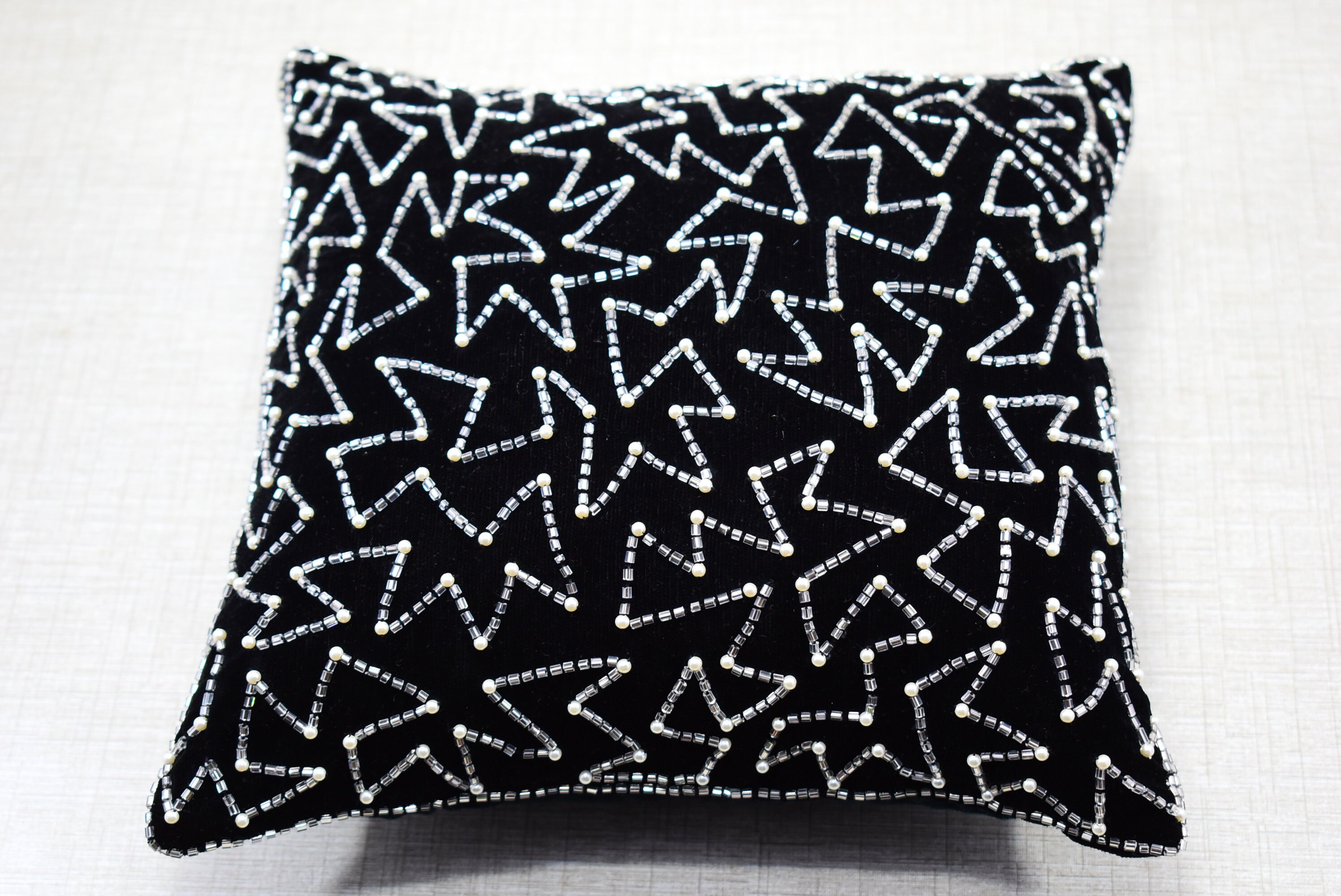 Black Silver Beaded Throw Pillow Cover Luxury Contemporary Etsy