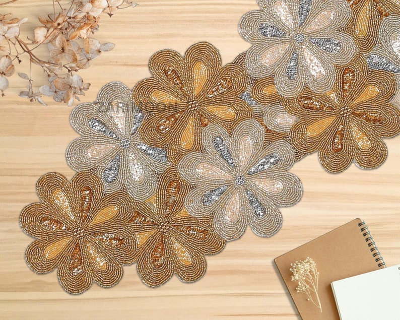 ALL SIZES Luxury Floral Handmade Table Runner, Beaded Table Runner ...