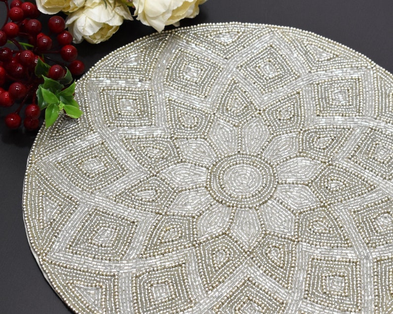 Handmade Beaded Placemat Beaded Charger Beaded Table Mat Etsy