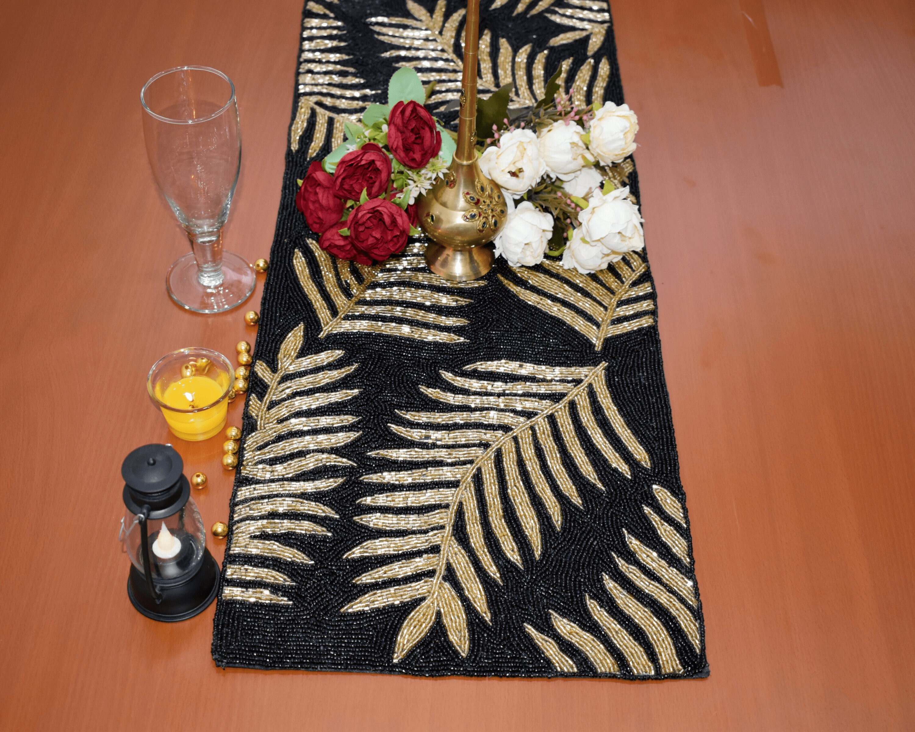 Black Gold Handmade Table Runner, Gold and Black, Hand Beaded Runner ...