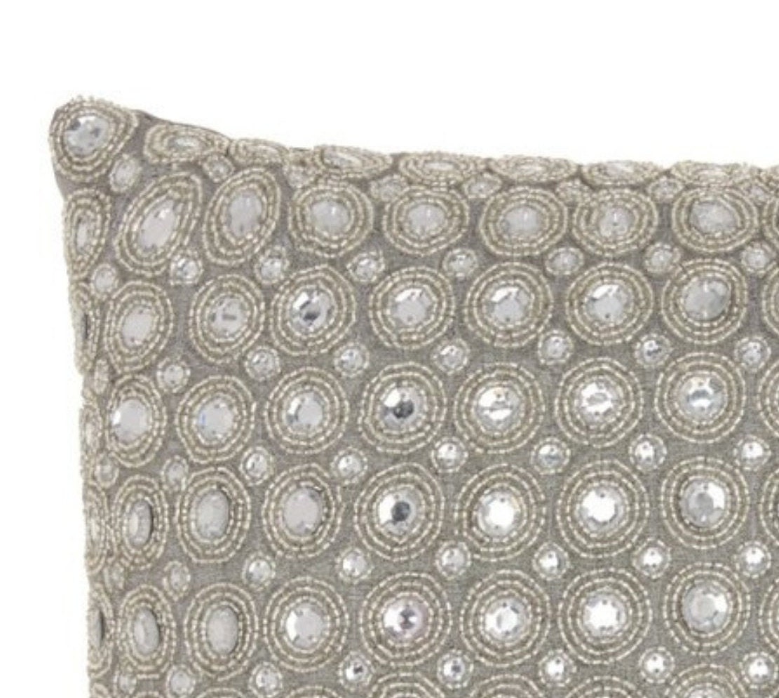White Silver Beaded Throw Pillow Cover Luxury Contemporary Etsy