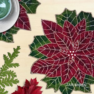Christmas bead placemat, floral red handmade beaded placemat, table topper, leaf, centerpiece, mothers day gift for her, charger plate Gift