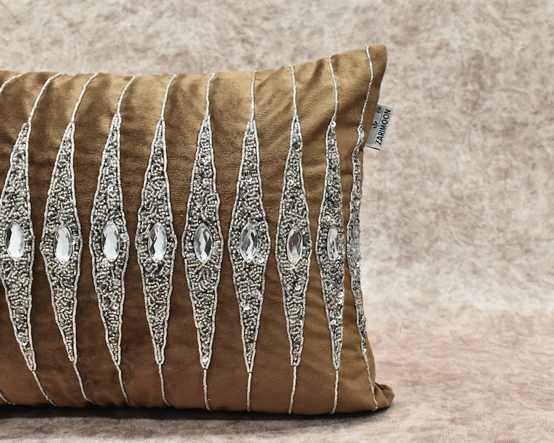 ZARIMOON Beaded Velvet Throw Pillow Cover - Thumbnail 2
