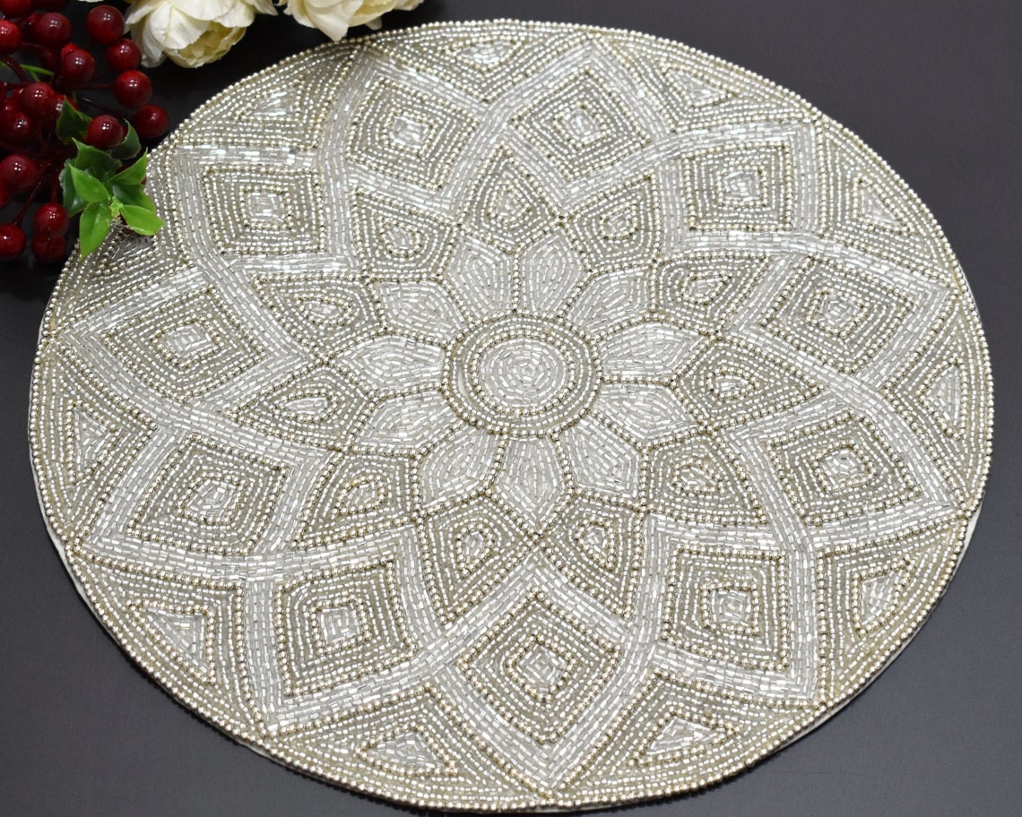 Handmade Beaded Placemat Beaded Charger Beaded Table Mat Etsy