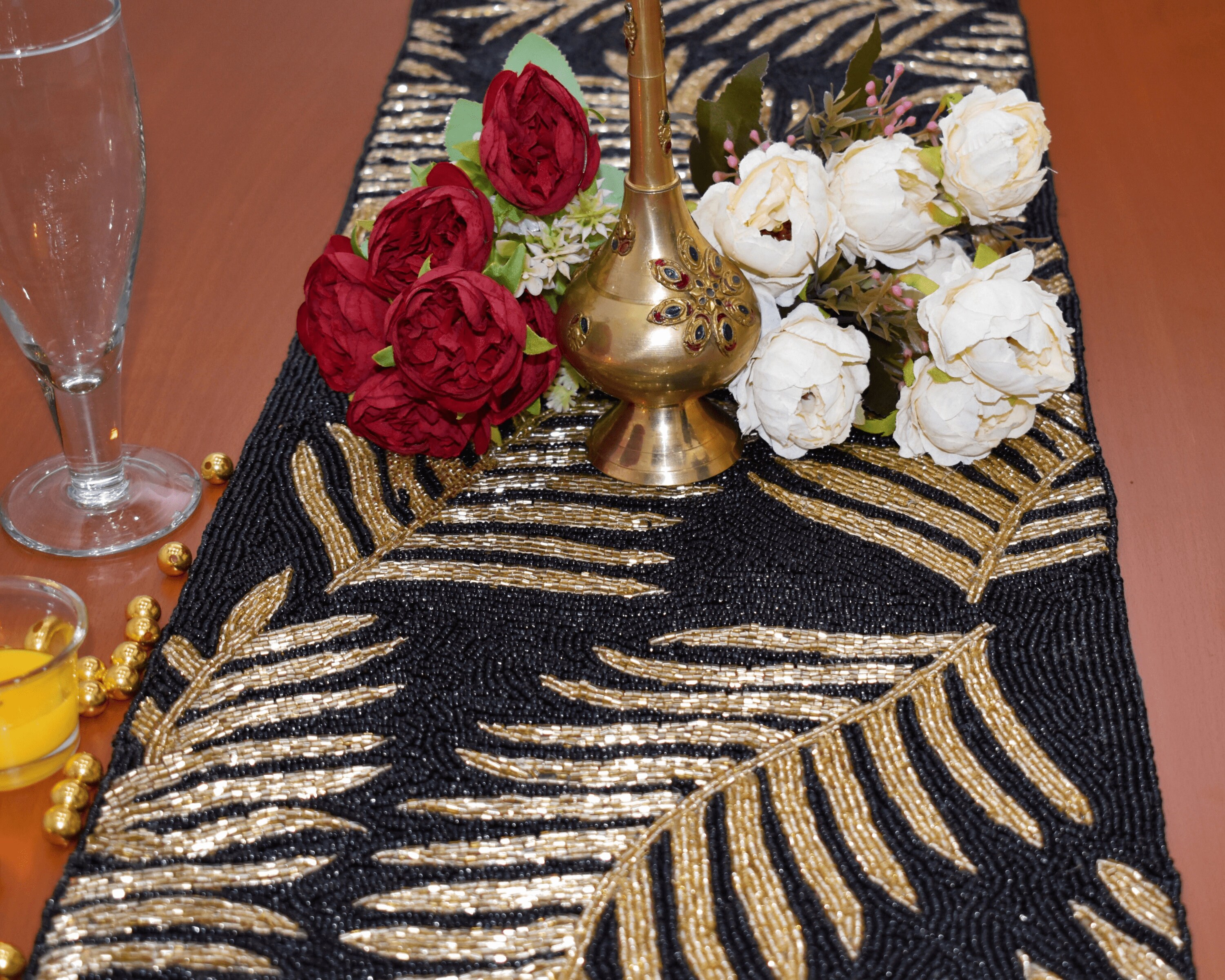 Black Gold Handmade Table Runner, Gold and Black, Hand Beaded Runner ...