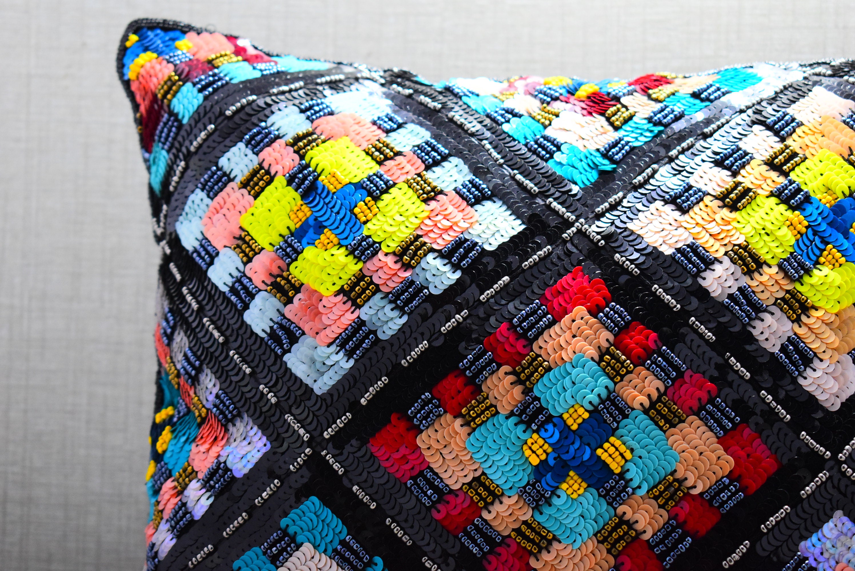 Multi Color Beaded Throw Pillow Cover Luxury Contemporary Etsy