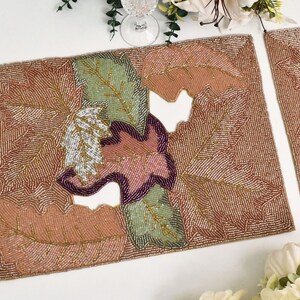 Set of 2 Handmade beaded placemat, maple leaf tablemat, charger placemats, gift for her, embroidered placemat