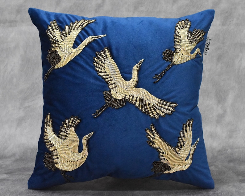 ZARIMOON Beaded Velvet Throw Pillow Cover - Thumbnail 4