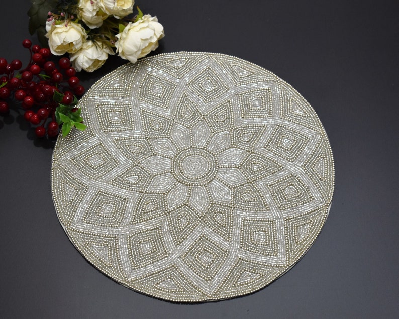 Handmade Beaded Placemat Beaded Charger Beaded Table Mat Etsy
