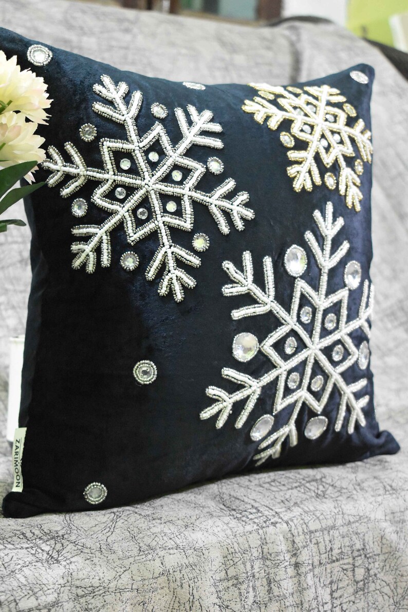 Navy Blue Beaded Throw Pillow Cover Luxury Contemporary Modern Etsy