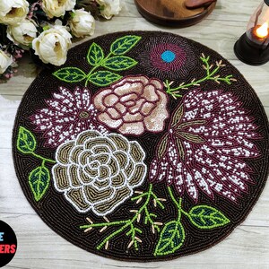 Multicolor handmade beaded placemat, beaded tablemat, 14 inch, beaded charger placemats, gift for her, embroidered placemat by zarimoon Gift