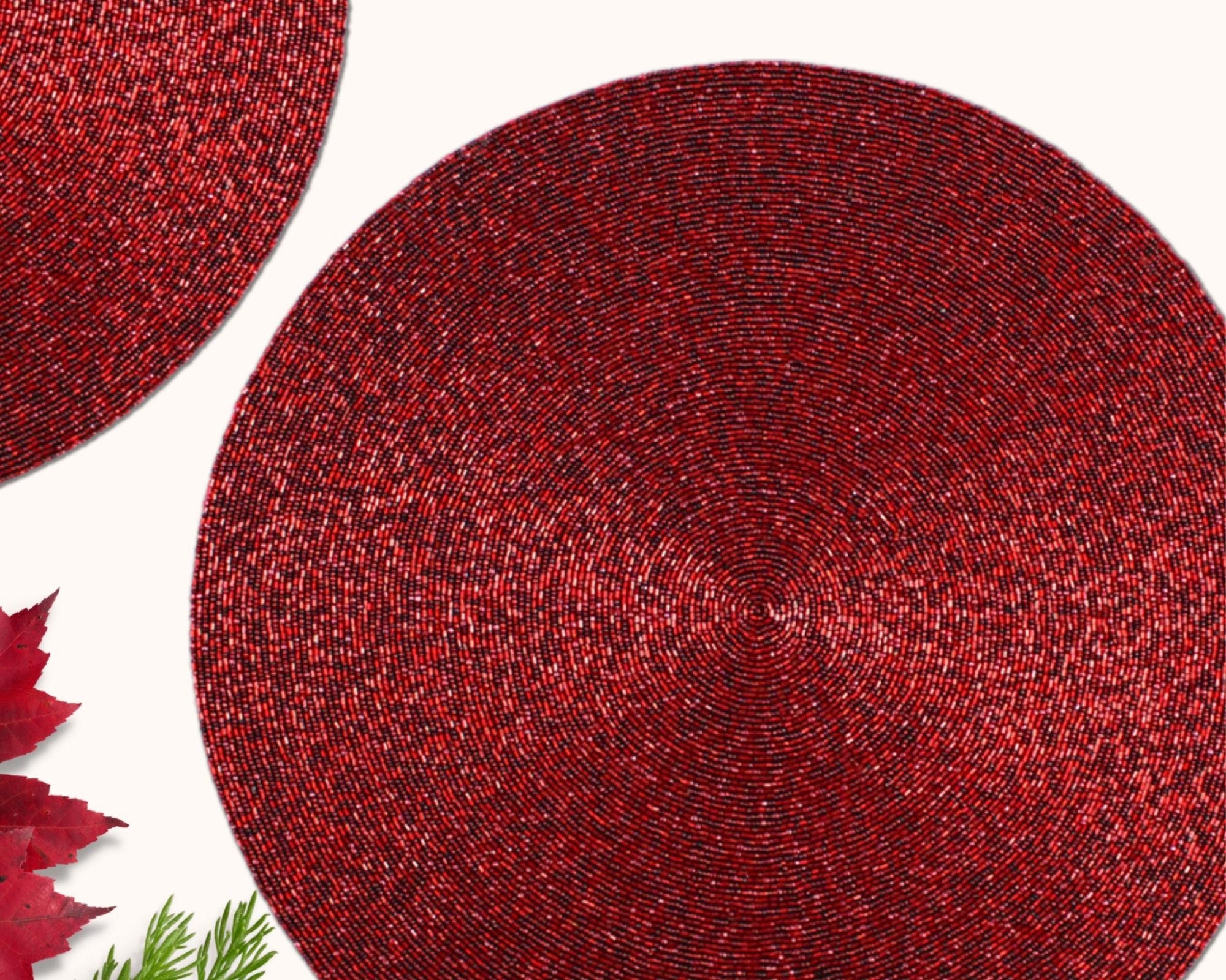 Handmade Beaded Placemat Christmas Red Round Table Mat Etsy