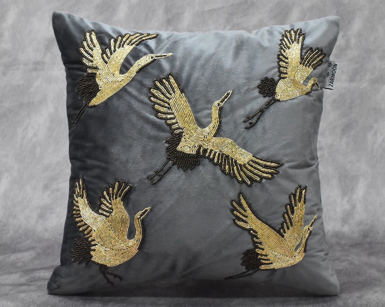 ZARIMOON Beaded Velvet Throw Pillow Cover - Thumbnail 3