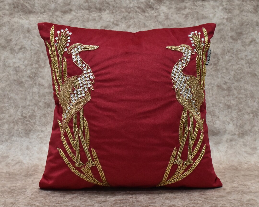 ALL SIZES Red Gold Throw Pillow Cover Velvet Luxury Flamingo Pillow