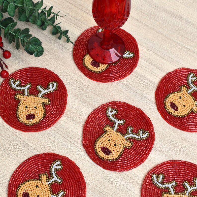 ZARIMOON Beaded Reindeer Coasters - Thumbnail 4