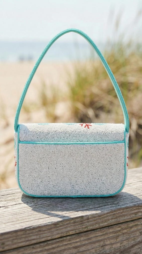 Ocean Blue & Coral Red Hand-beaded Sea Life Crossbody Bag - Crab