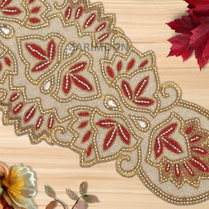 ALL SIZES Luxury handmade table runner, beaded table runner, gold and red table mat beaded charger 13x36inch Gift
