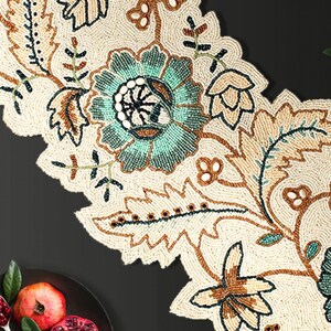 ALL SIZES Handmade Table Runner, White and Pink, Floral Beaded Mat ...