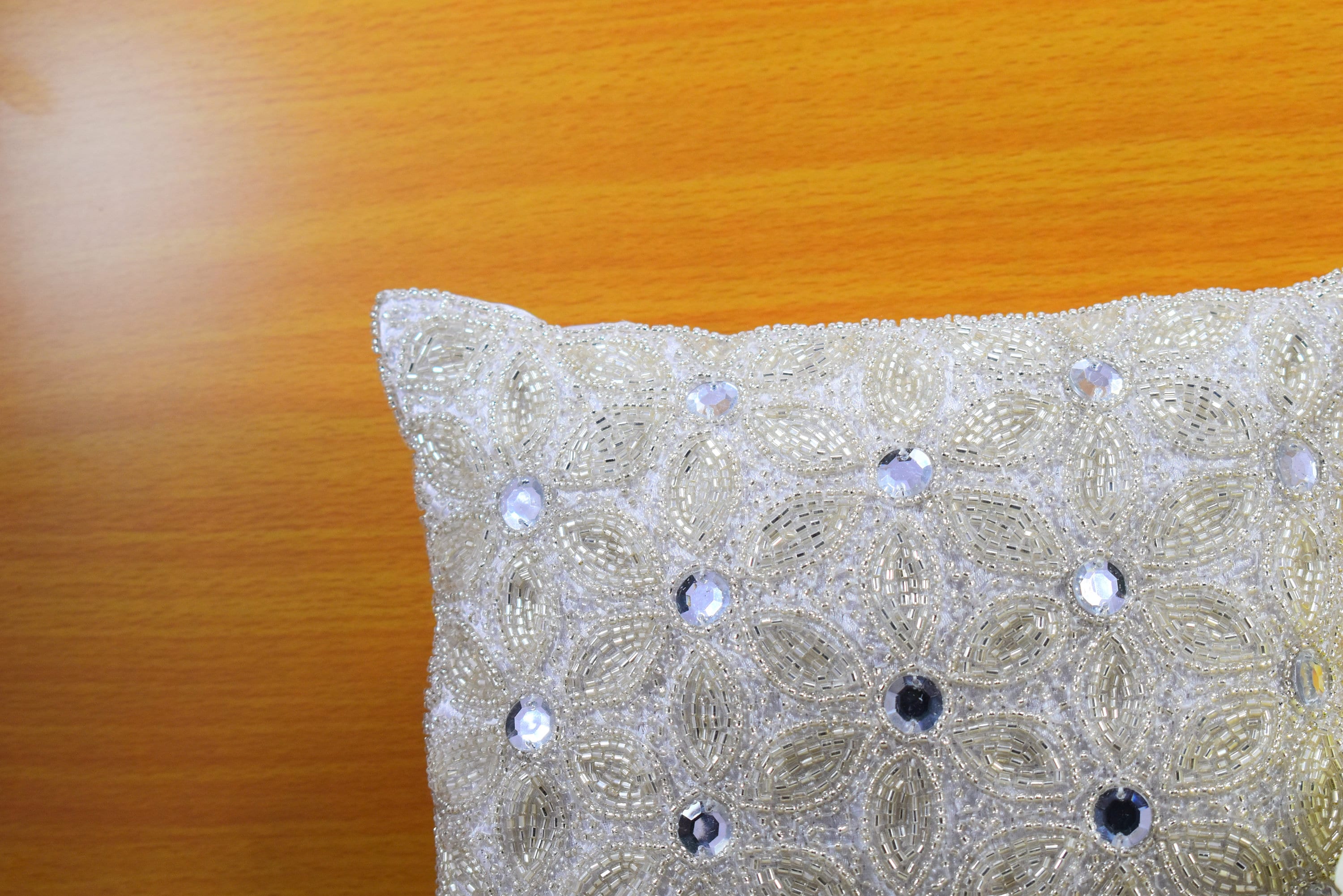White Silver Beaded Throw Pillow Cover Luxury Contemporary Etsy