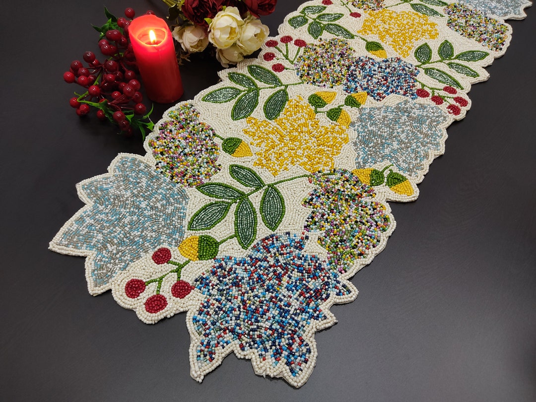 Handmade Table Runner, Floral Luxury Beaded Runner, Centerpiece ...