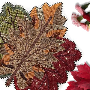 Maple leaf handmade bead placemat, beaded charger, beaded table mat, multicolor centrepiece, gift for her, embroidered
