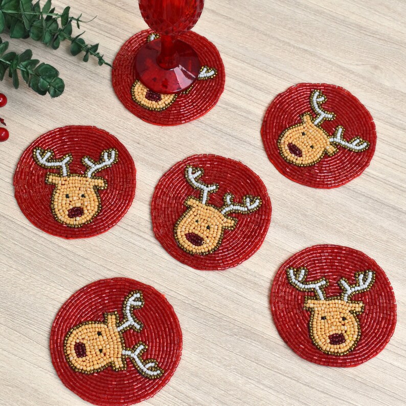 ZARIMOON Beaded Reindeer Coasters