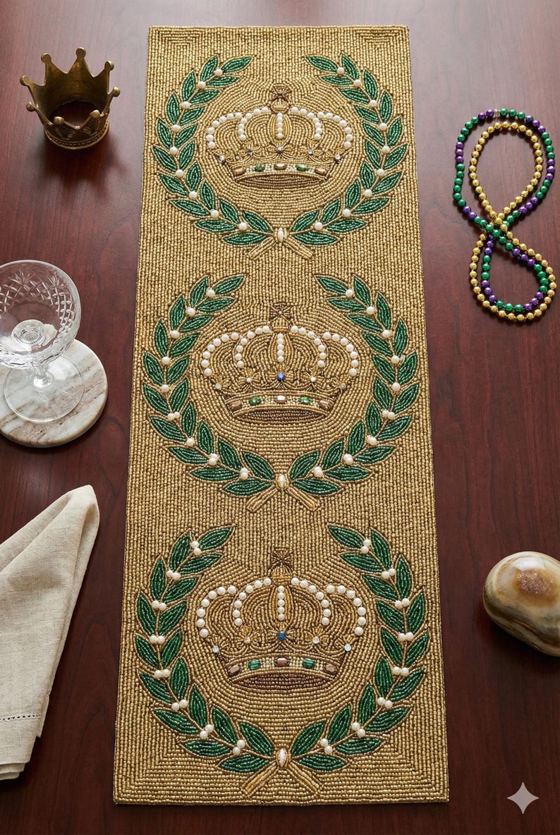 Gold Beaded Royal Crown Table Runner - Luxury Handmade Mardi Gras ...