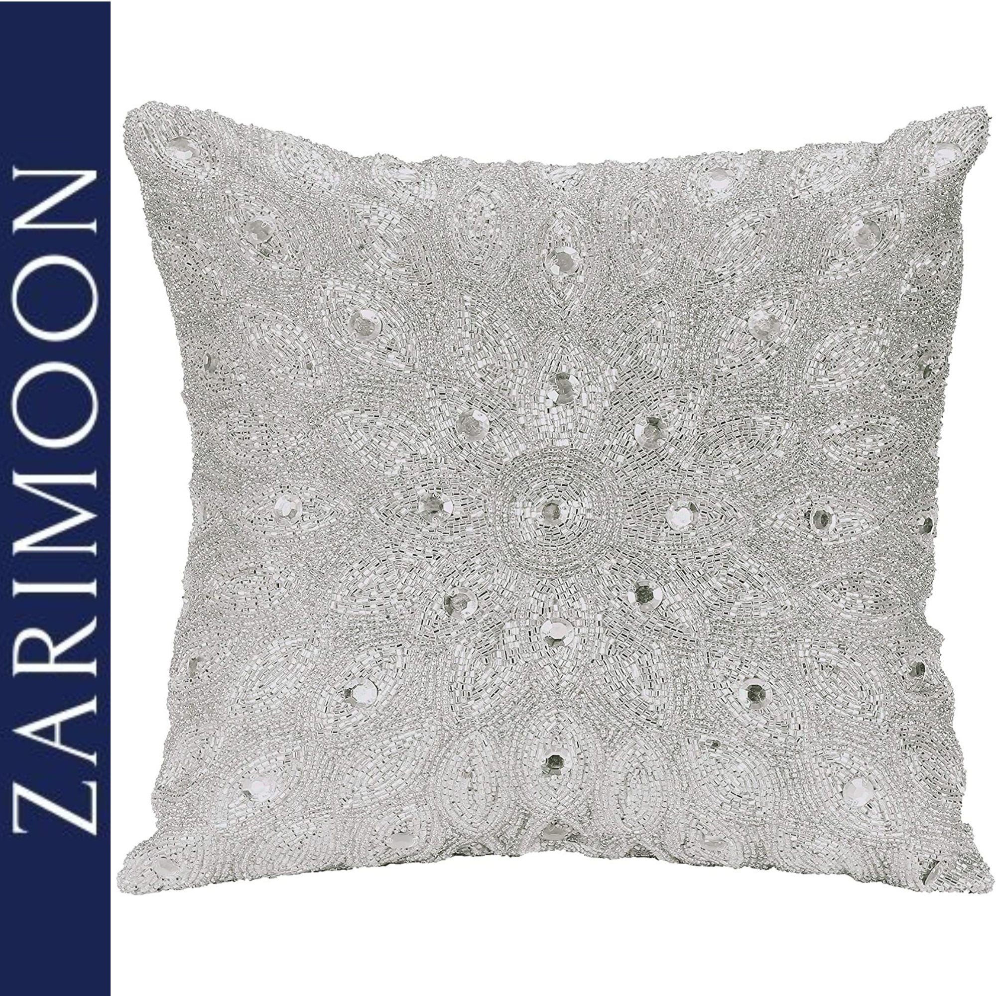 White Silver Beaded Throw Pillow Cover Luxury Contemporary Etsy
