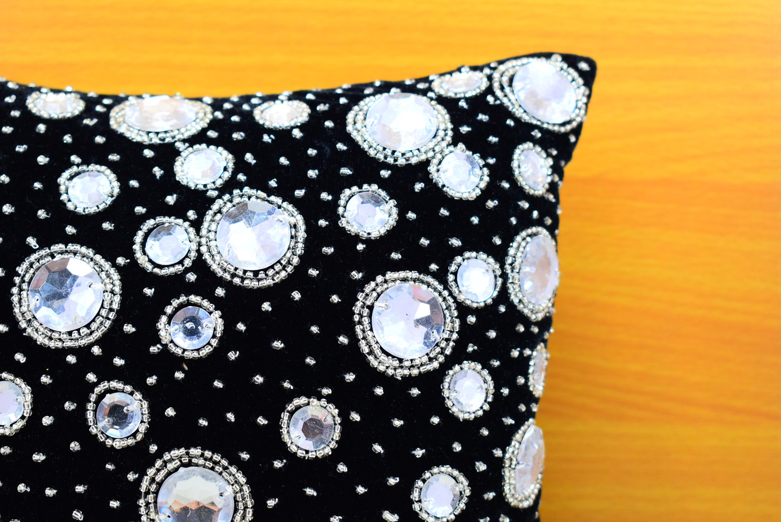Black Bling Crystal Decorative Pillow Cover Custom Accent Etsy