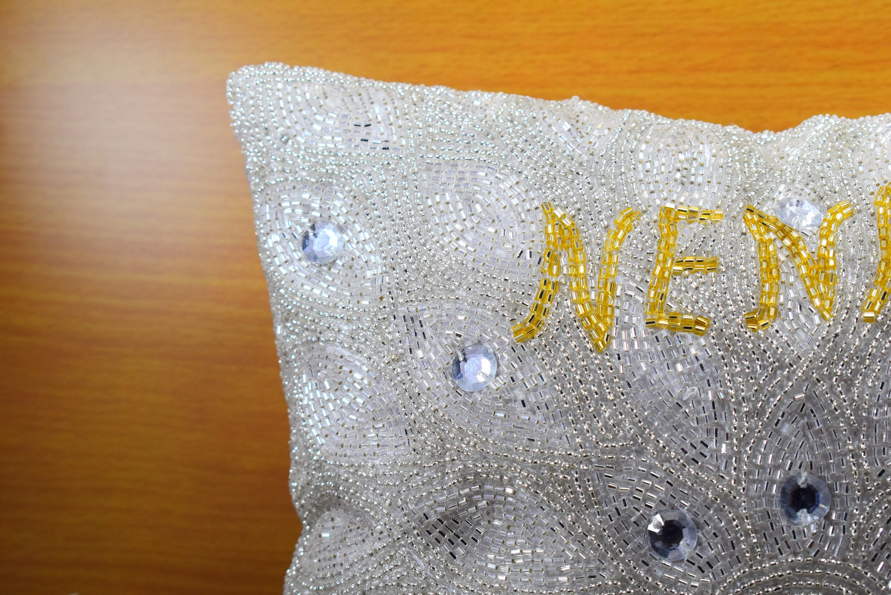 Customized White Silver Beaded Throw Pillow Cover Luxury Etsy