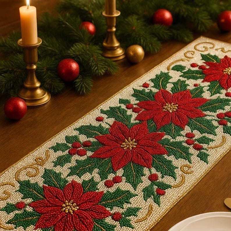 Beaded Christmas Table Runner