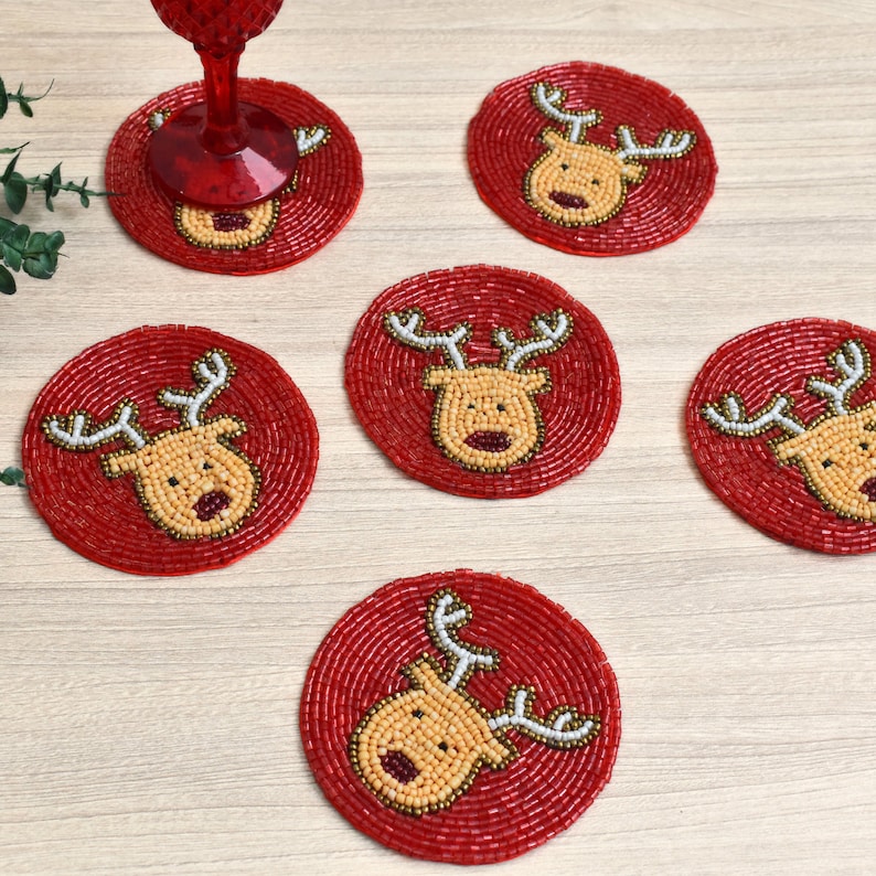 ZARIMOON Beaded Reindeer Coasters - Thumbnail 3