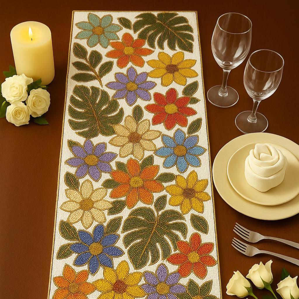 Pumpkin Beaded Table Runner 13x36 | Handmade Fall Beaded Runner