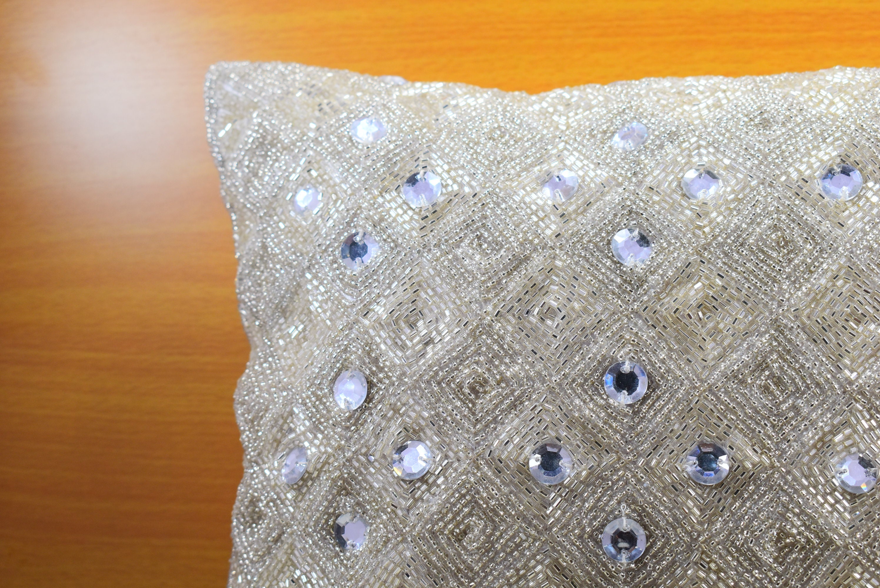 White Silver Beaded Throw Pillow Cover Luxury Contemporary Etsy 日本