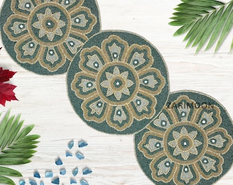 ALL SIZES Handmade table runner, beaded runner, green and gold table mat beaded charger 13x36inch Gift